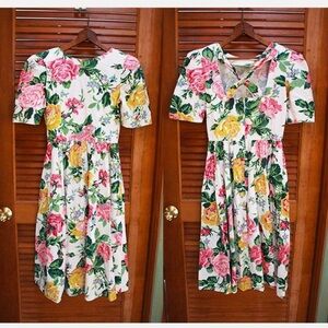 Vintage 80s Dress, 90s Dress, Vintage Floral Dress, Cottagecore Dress Rose Dress